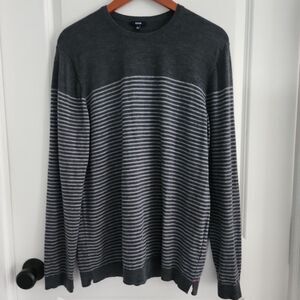 Benson Sweater Mens Large Gray Striped Pullover 100% Wool Lightweight Jumper